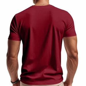 Professional back view of a maroon men's athletic quick-dry short sleeve V-neck T-shirt