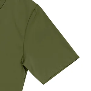 Close-up detail of the double-stitched sleeve on this olive green quick-dry sports T-shirt.