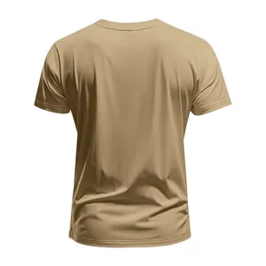 Back view of a men's quick-dry breathable sports T-shirt in a khaki brown finish