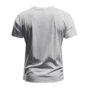 Detailed back view of a grey moisture-wicking quick-dry athletic t-shirt for men