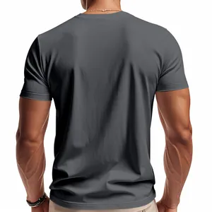 Back view of a men's charcoal gray quick-dry athletic t-shirt with short sleeves.