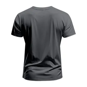 Detailed rear view of a charcoal grey quick-dry breathable athletic t-shirt for men