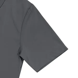Detail view of the durable double-stitched sleeve on a grey quick-dry sports T-shirt