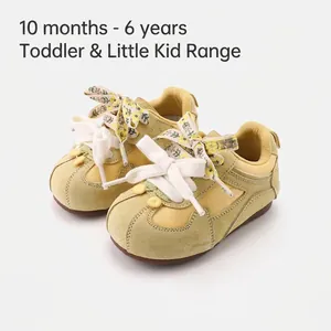 Girls German Trainer Sneakers Breathable Microfiber Suede Patchwork Board Shoes Floral Lace Up Anti Slip Soft Sole Kids Sport Shoes
