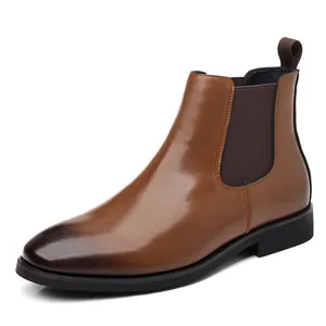 Classic brown Chelsea boots for men with vintage gradient toe and glossy finish