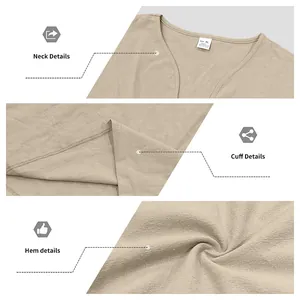 Détails du col, des poignets et de l'ourlet d'un t-shirt en lin pour homme