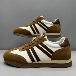 Baskets GAT rétro pour hommes en cuir marron et blanc avec semelle plateforme épaisse et design