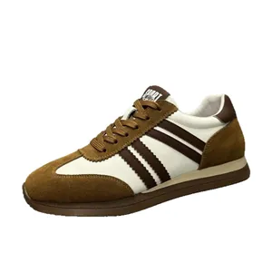 Baskets GAT vintage en cuir pour hommes avec daim marron et semelle épaisse pour le sport