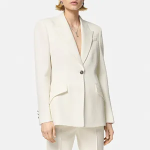 High-end metal button decoration on a professional minimalist white tailored blazer jacket