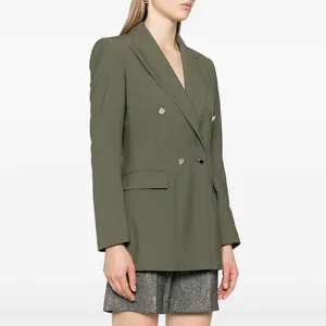 Blazer croisé vert olive haut de gamme avec des boutons décoratifs en métal argenté