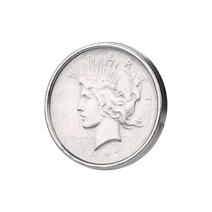Bouton décoratif haut de gamme en métal argenté avec motif de pièce Peace Dollar