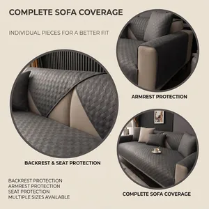 Detail of waterproof tech cloth sofa cover protecting armrests, backrest, and seat