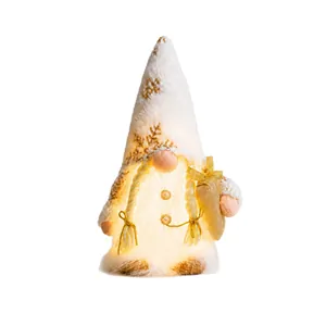 Poupée gnome de Noël lumineuse en peluche avec bonnet blanc et nattes