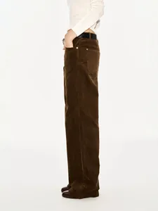 Pantalon en velours côtelé marron de qualité supérieure pour femme coupe droite