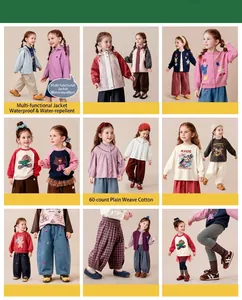 Collection of vintage-style girls' autumn outfits including lace tops and trousers.