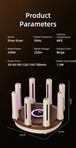 Technische Details des elektrischen Schuhtrockners mit 8 Stäben und digitalem Timer-Display