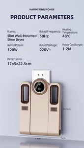 Technische Daten und Detailansicht eines wandmontierten elektrischen Schuhtrockners