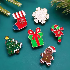 Ensemble de six broches de Noël festives en émail avec des motifs de vacances classiques