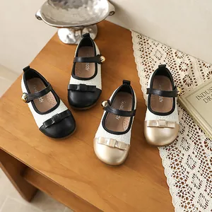 Chaussures Mary Jane Princesse Fille Tweed Patchwork Nœud Semelle Souple Chaussures Plates École Mode pour Tout-petits