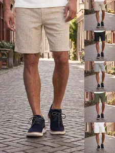 Men Sporty Casual Shorts Set Waffle Texture Grid Design Summer Loose Fit Top And Bottom Lightweight Solid Color Athletic Wear