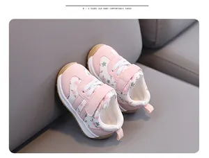 Detail of pink floral baby walking shoes with anti-slip soft sole for 1-3 years