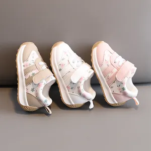 Toddler First Walker Shoes Microfiber Leather Pastoral Floral Soft Sole Non Slip Hook And Loop For Baby Girls Fashion Sneakers
