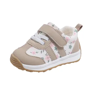 Toddler girls floral walking shoe with anti-slip soft sole and hook-and-loop strap