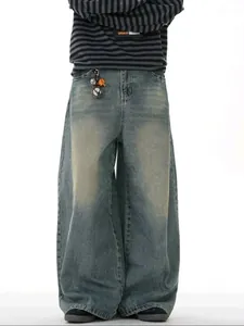 Jean en denim vieilli pour homme, style vintage américain avec coupe large et décontractée