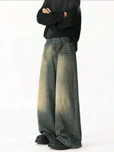 Jean délavé vintage rétro américain pour homme avec coupe large et détails usés