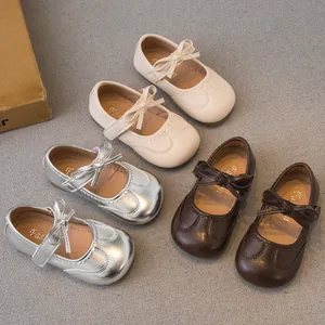 Petites Filles Chaussures Mary Jane Princesse Cuir Microfibre Semelle Souple Nœud Papillon Bord Festonné École Beige Marron Argent
