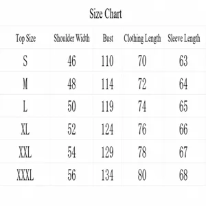 Size chart for men's hooded zipper hoodie with shoulder, bust, length measurements
