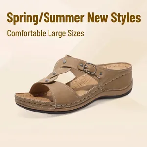 Women Wedge Sandals 2026 Spring Summer Platform Sandals Suede T-Strap Metal Buckle Comfortable Casual Beach Holiday Shoes