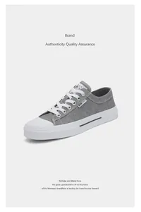 Classic grey canvas sneakers for men featuring a retro Korean lace-up design.
