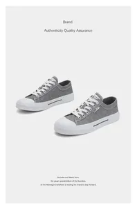 Men's vintage grey canvas sneakers with white soles and laces, casual flat walking shoes