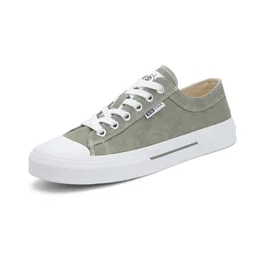 Classic vintage olive green canvas sneakers for men, lace-up flat casual walking shoes