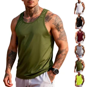 Detail view showing men's quick-dry sports tank tops in multiple color options and fit.