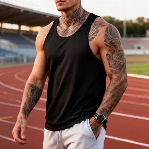 Men's black quick-dry racerback tank top for gym and outdoor fitness training