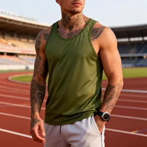 Men's green quick-dry sports tank top for fitness training at the stadium.