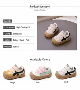 Vue détaillée des chaussures de marche pour bébé avec tige en PU souple et doublure aérée