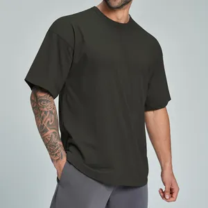 Camiseta oversize para hombre de algodón orgánico verde oliva oscuro para el ocio