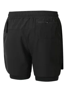Detalle trasero de pantalones cortos deportivos 2 en 1 negros para hombre con bolsillo