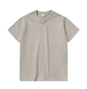 Front view of a men's oversized heavyweight pure cotton short sleeve T-shirt in light khaki.