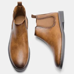 Bottines Chelsea marron pour hommes avec finition cuir rétro et empiècement élastique