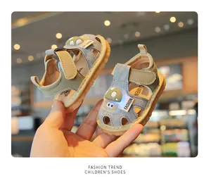 Detailed shot of LED light-up baby walking sandals with cute cartoon decoration