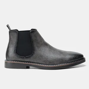 Bottines Chelsea vintage en cuir gris vieilli pour homme avec détail élastique latéral