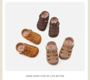 Vintage closed-toe hollow-out children's Roman sandals in various earthy colors