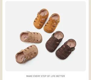 Detailed view of kids vintage hollow sandals in three classic colors