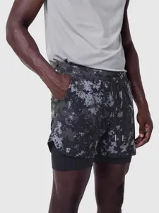 Pantalones cortos deportivos 2 en 1 para hombre con estampado de camuflaje para fitness