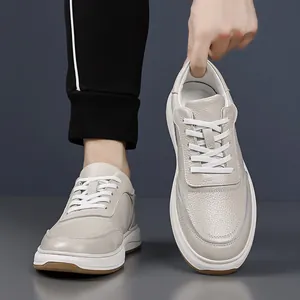 Premium beige cowhide leather men's sneakers with non-slip sole and breathable design