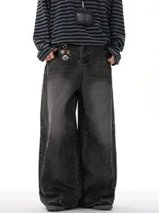 Vaqueros negros retro americanos de pierna ancha y ajuste holgado para hombre moda